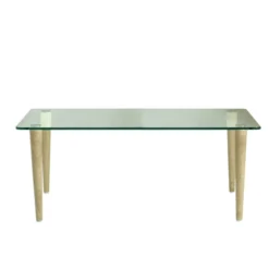 Table basse rectangulaire Evy - 90 x 50 cm - plateau verre - piétement bois