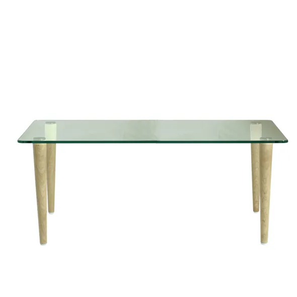 Table basse rectangulaire Evy - 90 x 50 cm - plateau verre - piétement bois