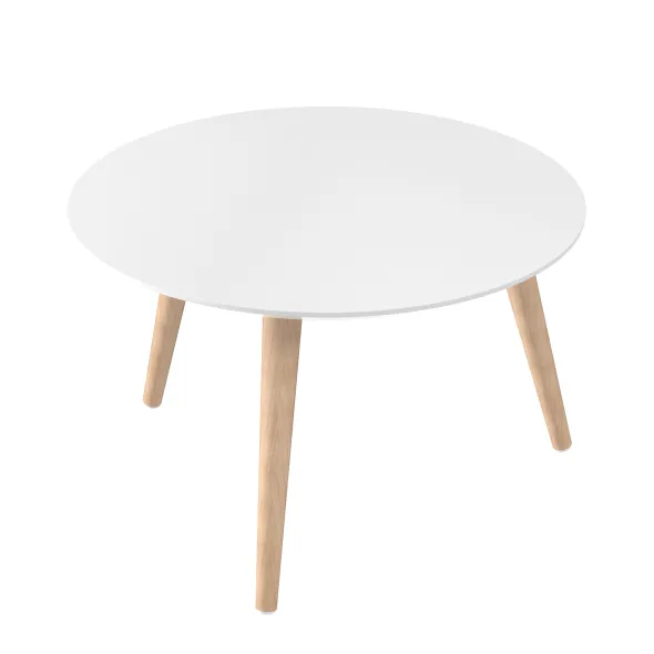 Table basse ronde Eneka - Ø 70 cm - plateau laqué blanc - pieds bois