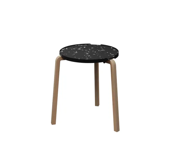 Table basse ronde Pocus - Ø 44 cm - plateau PS 100 % recyclé - piétement bois