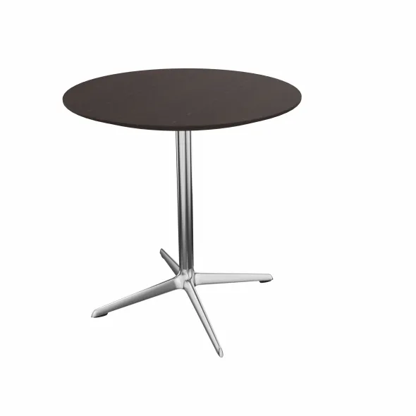 Table Break bois - Ø 70 cm - plateau placage bois - piétement central aluminium poli et chromé