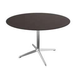 Table Break bois - Ø 110 cm - plateau placage bois - piétement central aluminium poli et chromé