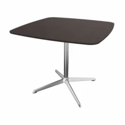Table Break bois - 90 x 90 cm - plateau placage bois - piétement central aluminium poli et chromé