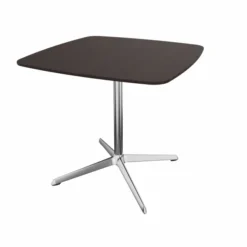 Table Break bois - 80 x 80 cm - plateau placage bois - piétement central aluminium poli et chromé
