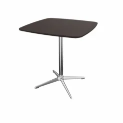 Table Break bois - 70 x 70 cm - plateau placage bois - piétement central aluminium poli et chromé