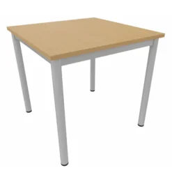 Table carrée Artense - 80 x 80 cm - piétement gris alu - plateau hêtre naturel - chant alaisé hêtre verni naturel
