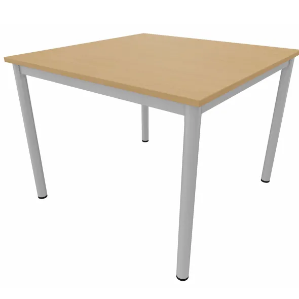 Table carrée Artense - 100 x 100 cm - piétement gris alu - plateau hêtre naturel - chant alaisé hêtre verni naturel