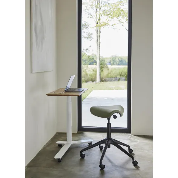 Table de consultation Float Mini - réglage en hauteur - plateau bambou - piétement blanc