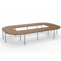 Table de réunion anneau 16 places Alliance - 434 x 250 cm - piétement chrome - plateau ébénisterie