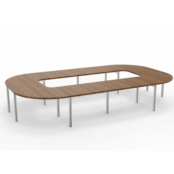 Table de réunion anneau 16 places Alliance - 434 x 250 cm - piétement chrome - plateau ébénisterie