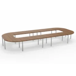 Table de réunion anneau 20 places Alliance - 574 x 250 cm - piétement chrome - plateau ébénisterie