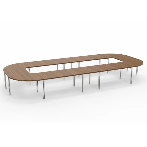 Table de réunion anneau 20 places Alliance - 574 x 250 cm - piétement chrome - plateau ébénisterie