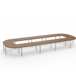 Table de réunion anneau 22 places Alliance - 644 x 250 cm - piétement chrome - plateau ébénisterie
