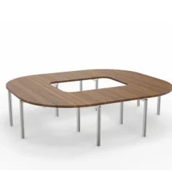 Table de réunion anneau 12 places Alliance - 294 x 250 cm - piétement chrome - plateau ébénisterie