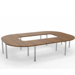 Table de réunion anneau 14 places Alliance - 364 x 250 cm - piétement chrome - plateau ébénisterie