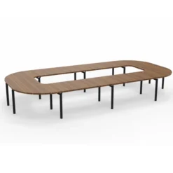 Table de réunion anneau 18 places Alliance - 504 x 250 cm - piétement époxy - plateau ébénisterie