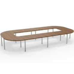 Table de réunion anneau 18 places Alliance - 504 x 250 cm - piétement chrome - plateau ébénisterie