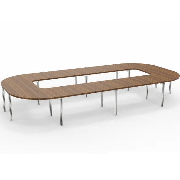 Table de réunion anneau 18 places Alliance - 504 x 250 cm - piétement chrome - plateau ébénisterie