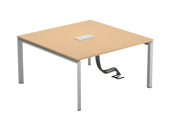 Table de réunion carrée 6/8 places FrameOne II - l. 140 x pr. 140 cm - piét. arche - boit. 2 prises courant + 1 RJ45