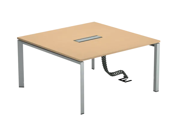 Table de réunion carrée 6/8 places FrameOne II - l. 140 x pr. 140 cm - piétement arche - trappe + goulotte
