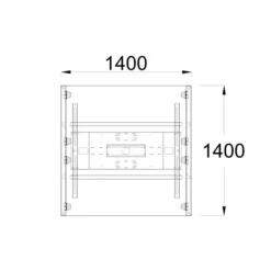 Table de réunion carrée 6/8 places FrameOne II - l. 140 x pr. 140 cm - piétement arche - trappe + goulotte