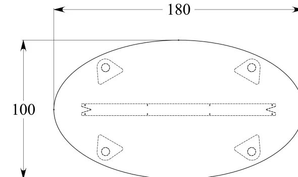 Table de réunion élliptique 6 places Corial - 4 pieds - l. 180 x pr. 100 cm