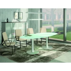 Table de réunion ovale 6/8 places Léandre Manager - 2 piétements centraux - plateau verre