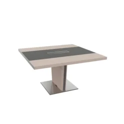 Table de réunion placage bois carrée 4 places Quadri Prestige - l. 141 x pr. 140 cm - top access et insert cuir
