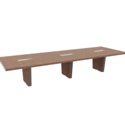 Table de réunion placage bois rectangulaire 12/14 places Quadri Prestige - l. 421 x pr. 140 cm - avec top access
