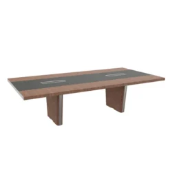 Table de réunion placage bois rectangulaire 8/10 places Quadri Prestige l. 281 x pr. 140 cm - top access insert cuir