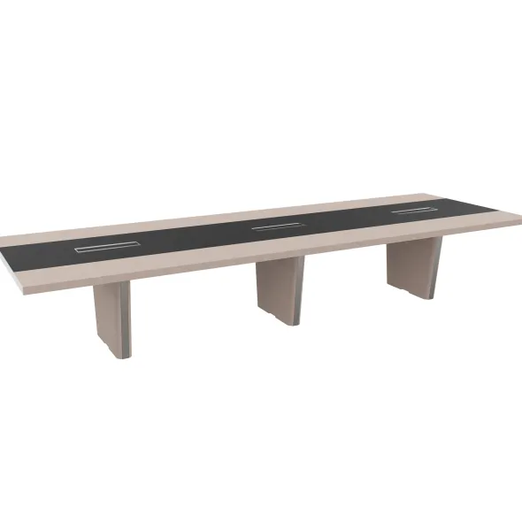 Table de réunion placage bois rectangulaire 12/14 places Quadri Prestige l. 421 x pr. 140 cm - top access insert cuir