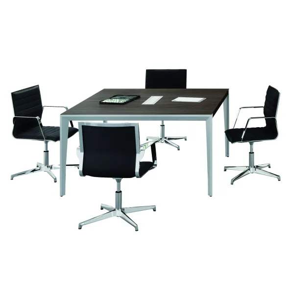 Table de réunion 4 places X-Time Wood - l. 141 x pr. 141 cm - piétement métal - plateau placage bois