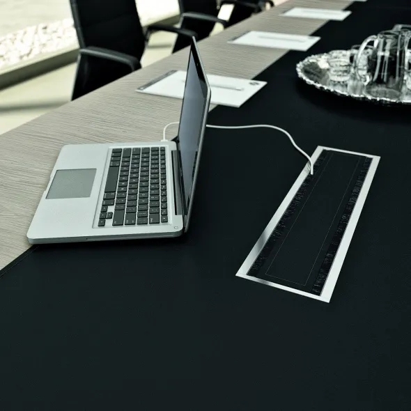 Table de réunion 4 places X-Time Wood - l. 141 x pr. 141 cm piétement métal - plateau placage bois insert cuir intégré