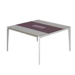 Table de réunion 4 places X-Time Wood - l. 141 x pr. 141 cm piétement métal - plateau placage bois insert cuir intégré