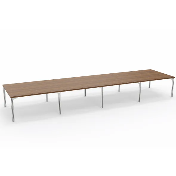 Table de réunion rectangulaire 20 places Alliance - 560 x 140 cm - piétement chrome - plateau ébénisterie