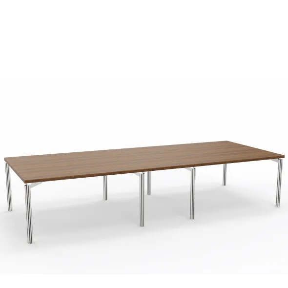 Table de réunion rectangulaire 14 places Alliance - 350 x 140 cm - piétement chrome - plateau ébénisterie