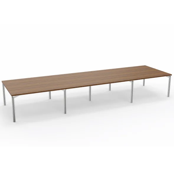 Table de réunion rectangulaire 18 places Alliance - 490 x 140 cm - piétement chrome - plateau ébénisterie
