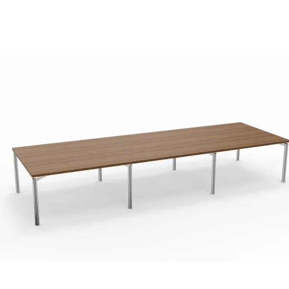 Table de réunion rectangulaire 16 places Alliance - 420 x 140 cm - piétement chrome - plateau ébénisterie