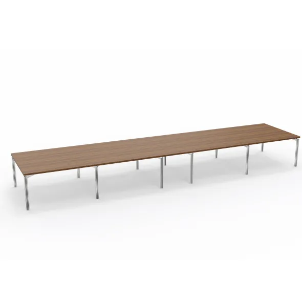 Table de réunion rectangulaire 22 places Alliance - 630 x 140 cm - piétement chrome - plateau ébénisterie