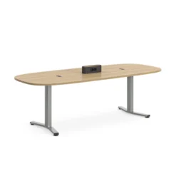 Table de réunion rectangulaire 6/8 places Possilio - pieds T l. 240 x h. 65-125 x pr. 100 cm - réglage en