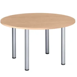 Table de réunion ronde 4 places Excellens - 120 cm - plateau chêne clair - piétement 4 pieds métal coloris gris