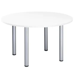 Table de réunion ronde 4 places Excellens - 120 cm plateau blanc - piétement 4 pieds métal coloris gris aluminium