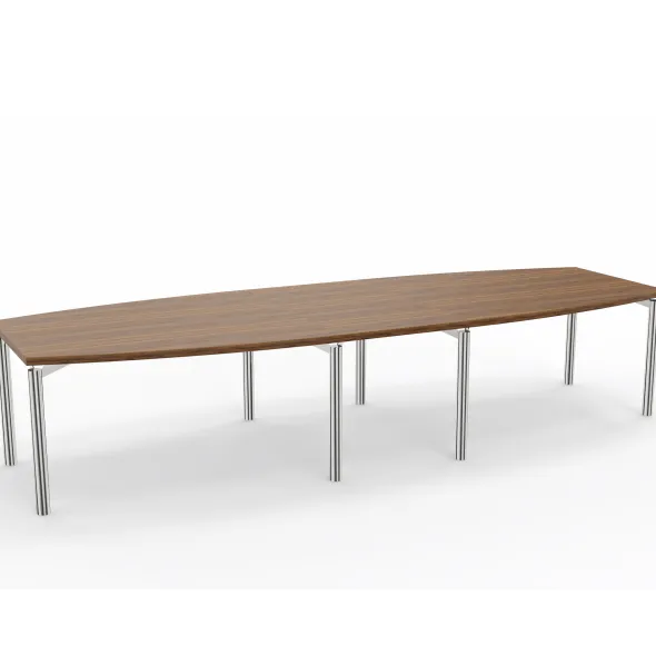 Table de réunion tonneau 12 places Alliance - 350 x 120 cm - piétement chrome - plateau ébénisterie