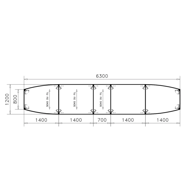 Table de réunion tonneau 20 places Alliance - 630 x 120 cm - piétement époxy - plateau ébénisterie