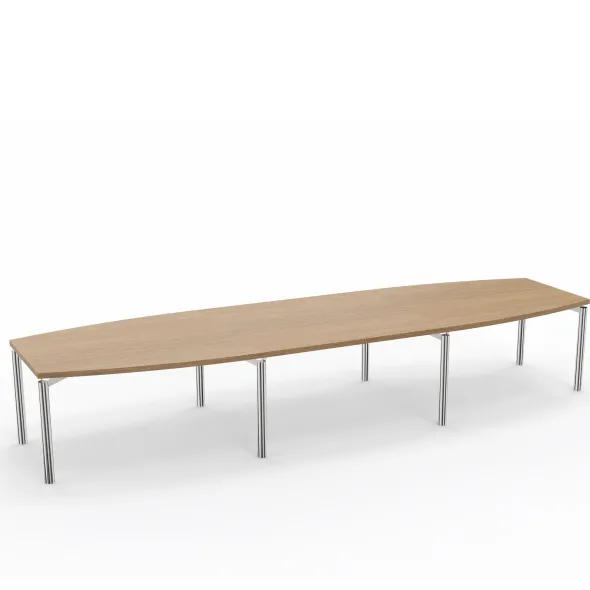 Table de réunion tonneau 14 places Alliance - 420 x 120 cm - piétement chrome - plateau mélaminé