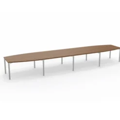 Table de réunion tonneau 18 places Alliance - 560 x 120 cm - piétement chrome - plateau ébénisterie