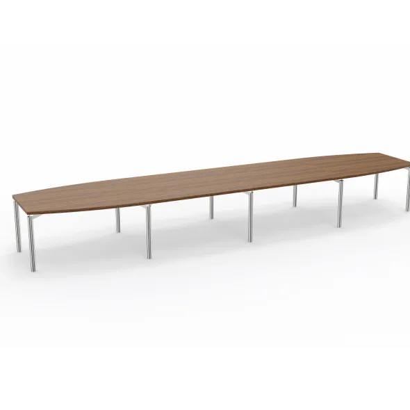 Table de réunion tonneau 18 places Alliance - 560 x 120 cm - piétement chrome - plateau ébénisterie