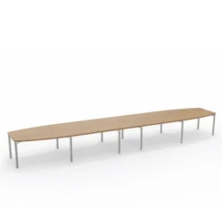 Table de réunion tonneau 20 places Alliance - 630 x 120 cm - piétement chrome - plateau mélaminé