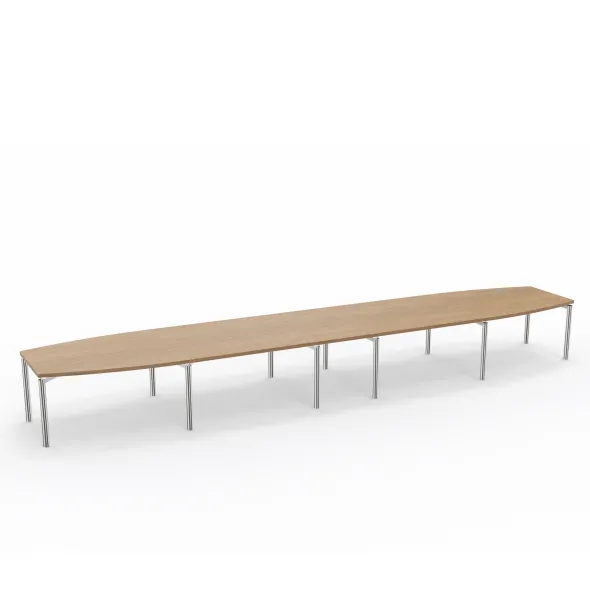Table de réunion tonneau 20 places Alliance - 630 x 120 cm - piétement chrome - plateau mélaminé