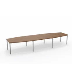 Table de réunion tonneau 14 places Alliance - 420 x 120 cm - piétement chrome - plateau ébénisterie